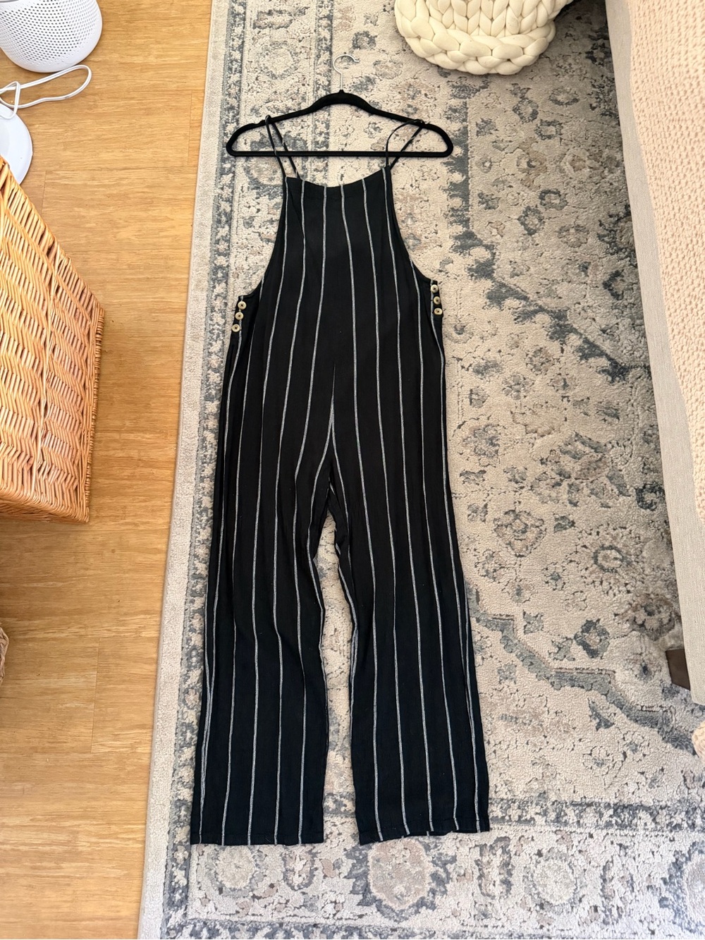 Striped Black Wide-Leg Jumpsuit Coverup